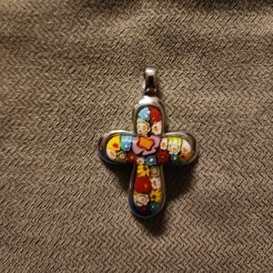 Colorful Murano Mosaic Cross Pendant